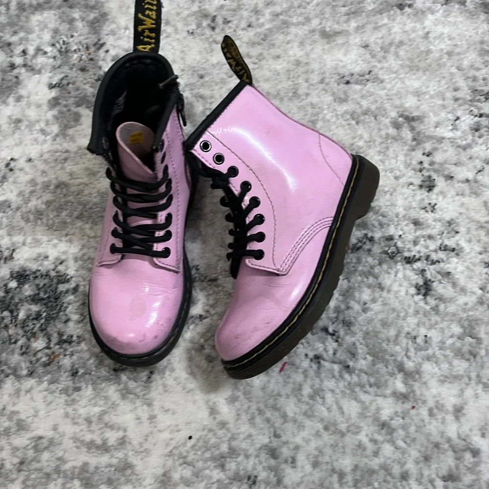 Dr Martens Pink Patent Leather Lace Up Zip‎ Boots Kids Size 11